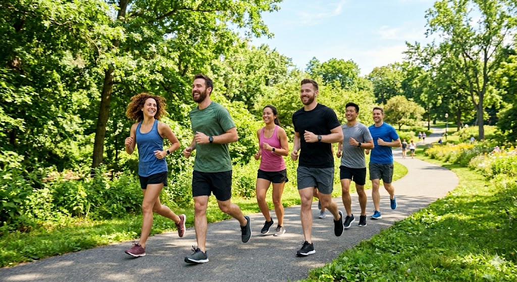 Frau beim entspannten Spaziergang in einem Wiener Park im Frühling